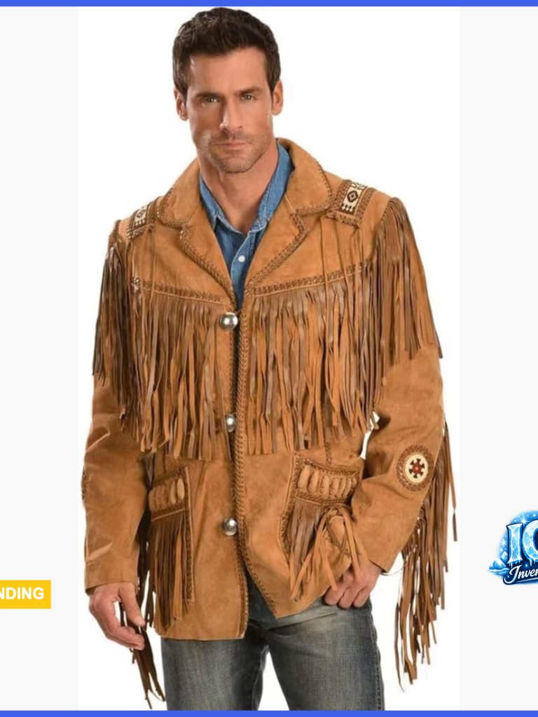 Leather Buckskin Suede Jacket With Beaded Fringes Western Wear